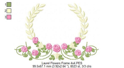 Laurel Floral Frame - Fill Stitch - Machine Embroidery Design