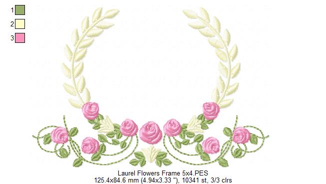 Laurel Floral Frame - Fill Stitch - Machine Embroidery Design