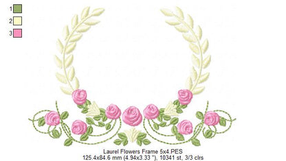 Laurel Floral Frame - Fill Stitch - Machine Embroidery Design