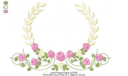 Laurel Floral Frame - Fill Stitch - Machine Embroidery Design