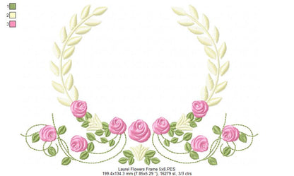 Laurel Floral Frame - Fill Stitch - Machine Embroidery Design