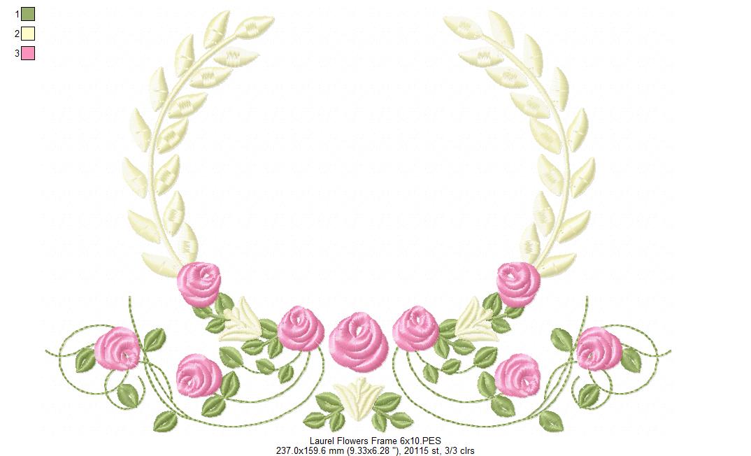 Laurel Floral Frame - Fill Stitch - Machine Embroidery Design