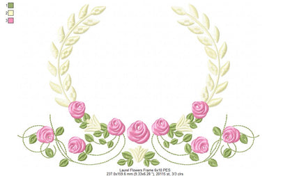 Laurel Floral Frame - Fill Stitch - Machine Embroidery Design