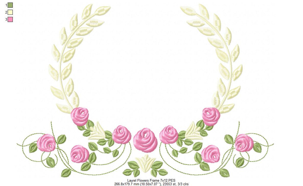 Laurel Floral Frame - Fill Stitch - Machine Embroidery Design