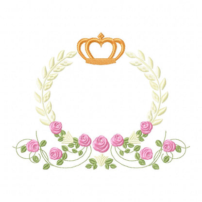 Laurel Floral and Crown Frame - Fill Stitch