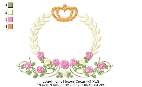 Laurel Floral and Crown Frame - Fill Stitch