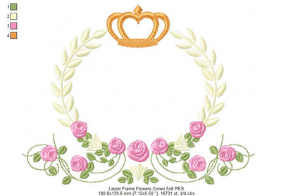 Laurel Floral and Crown Frame - Fill Stitch