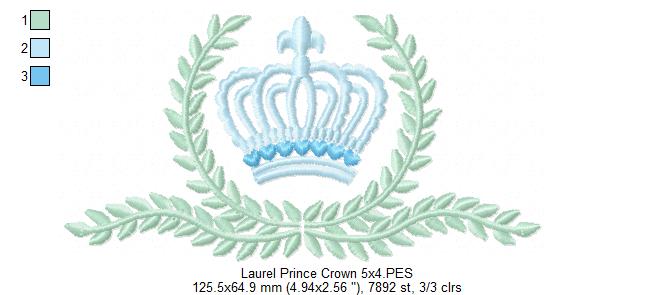 Laurel Prince and Princess Crown - Set of 2 Designs - Fill Stitch Embroidery