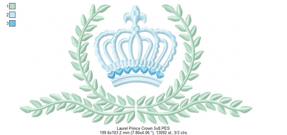 Laurel Prince and Princess Crown - Set of 2 Designs - Fill Stitch Embroidery