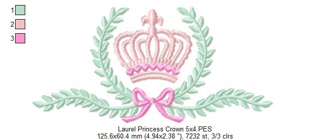 Laurel Prince and Princess Crown - Set of 2 Designs - Fill Stitch Embroidery
