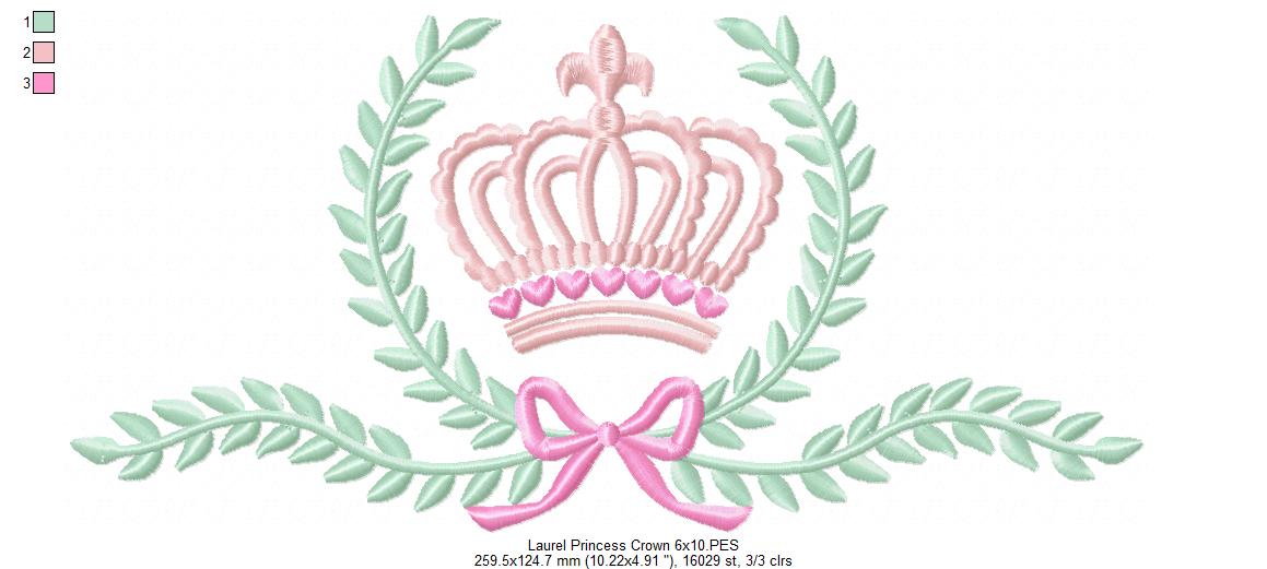 Laurel Prince and Princess Crown - Set of 2 Designs - Fill Stitch Embroidery