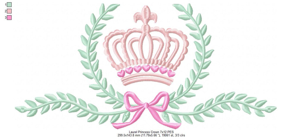 Laurel Princess Crown - Fill Stitch Embroidery