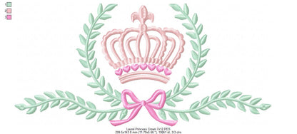 Laurel Prince and Princess Crown - Set of 2 Designs - Fill Stitch Embroidery