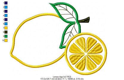 Lemons - Applique - Machine Embroidery Design