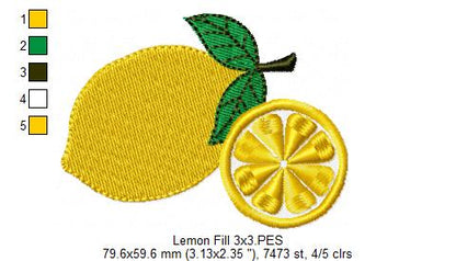 Lemons - Fill Stitch - Machine Embroidery Design