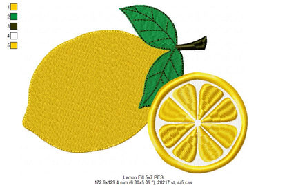 Lemons - Fill Stitch - Machine Embroidery Design