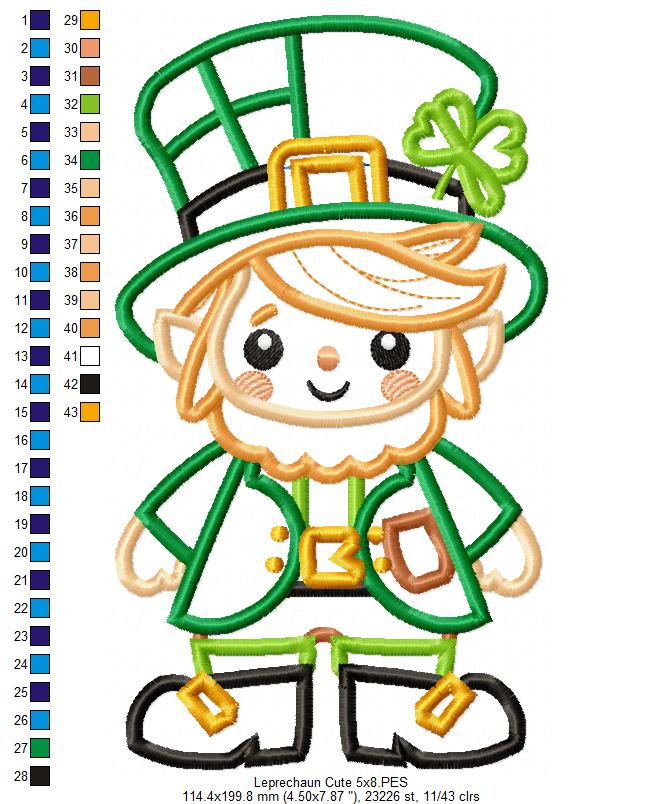 Cute Leprechaun  - Applique - Machine Embroidery Design