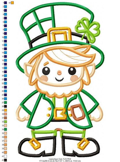 Cute Leprechaun  - Applique - Machine Embroidery Design