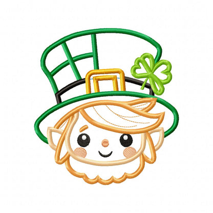 Cute Leprechaun Face  - Applique - Machine Embroidery Design