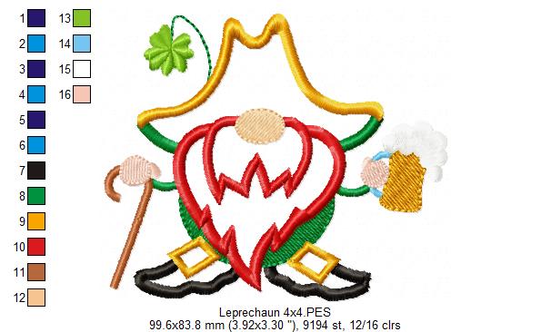 St. Patrick Leprechaun - Applique - Machine Embroidery Design