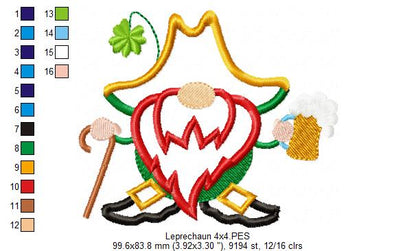 St. Patrick Leprechaun - Applique - Machine Embroidery Design