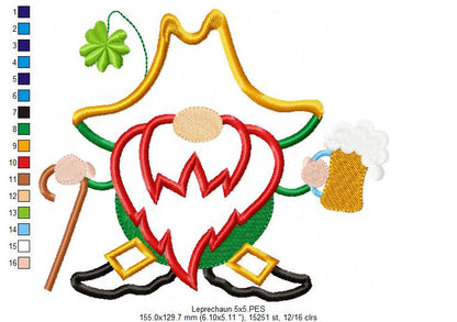 St. Patrick Leprechaun - Applique - Machine Embroidery Design