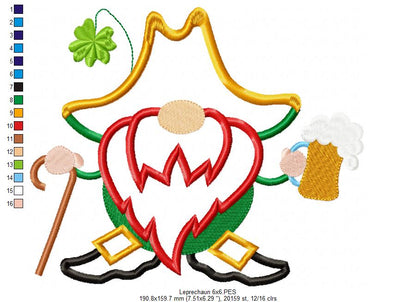 St. Patrick Leprechaun - Applique - Machine Embroidery Design