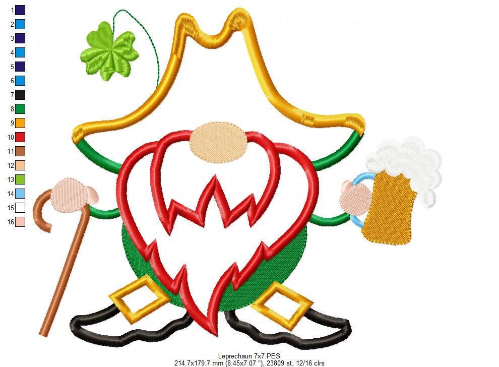 St. Patrick Leprechaun - Applique - Machine Embroidery Design