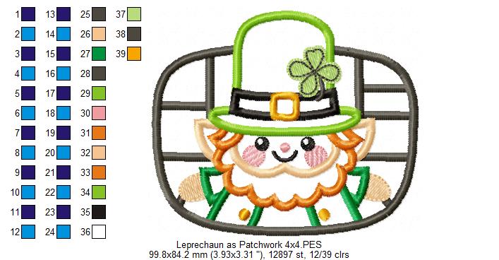 Leprechaun as Patchwork  - Applique - Machine Embroidery Design