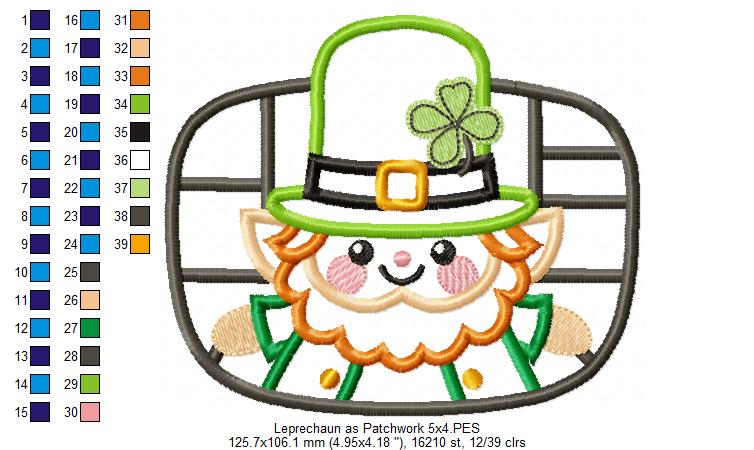 Leprechaun as Patchwork  - Applique - Machine Embroidery Design