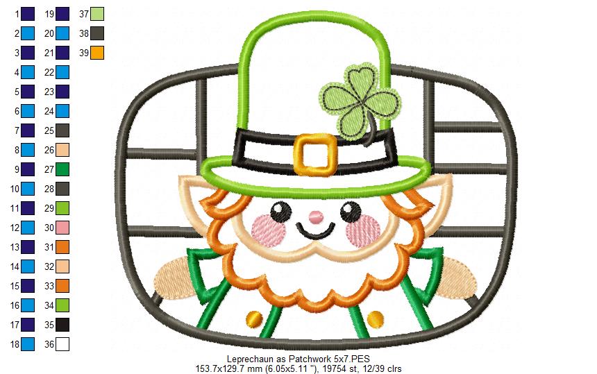 Leprechaun as Patchwork  - Applique - Machine Embroidery Design