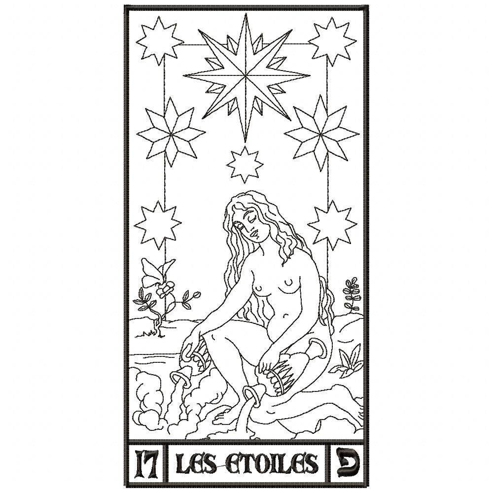 The Star Tarot Card - Redwork Stitch - Machine Embroidery Design