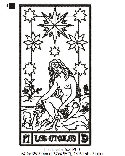 The Star Tarot Card - Redwork Stitch - Machine Embroidery Design