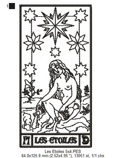 The Star Tarot Card - Redwork Stitch - Machine Embroidery Design