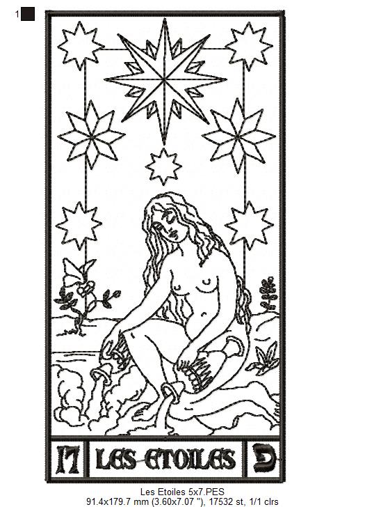 The Star Tarot Card - Redwork Stitch - Machine Embroidery Design