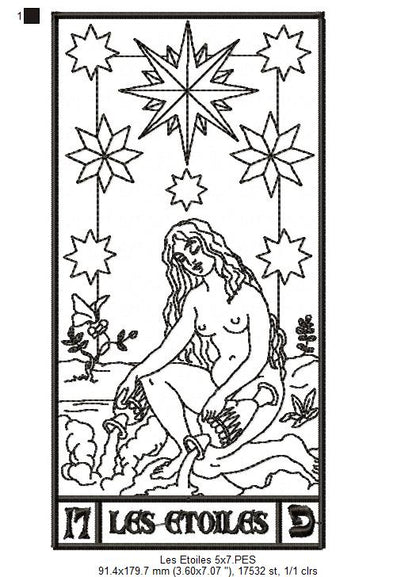 The Star Tarot Card - Redwork Stitch - Machine Embroidery Design