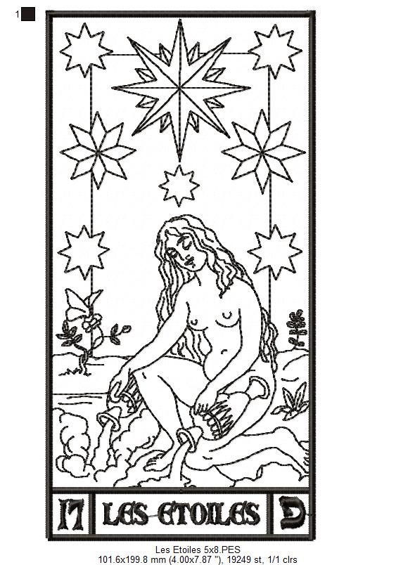 The Star Tarot Card - Redwork Stitch - Machine Embroidery Design