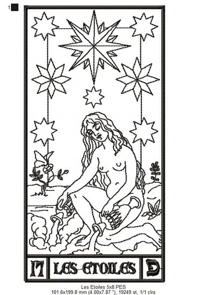 The Star Tarot Card - Redwork Stitch - Machine Embroidery Design