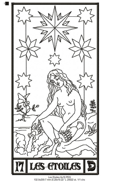 The Star Tarot Card - Redwork Stitch - Machine Embroidery Design