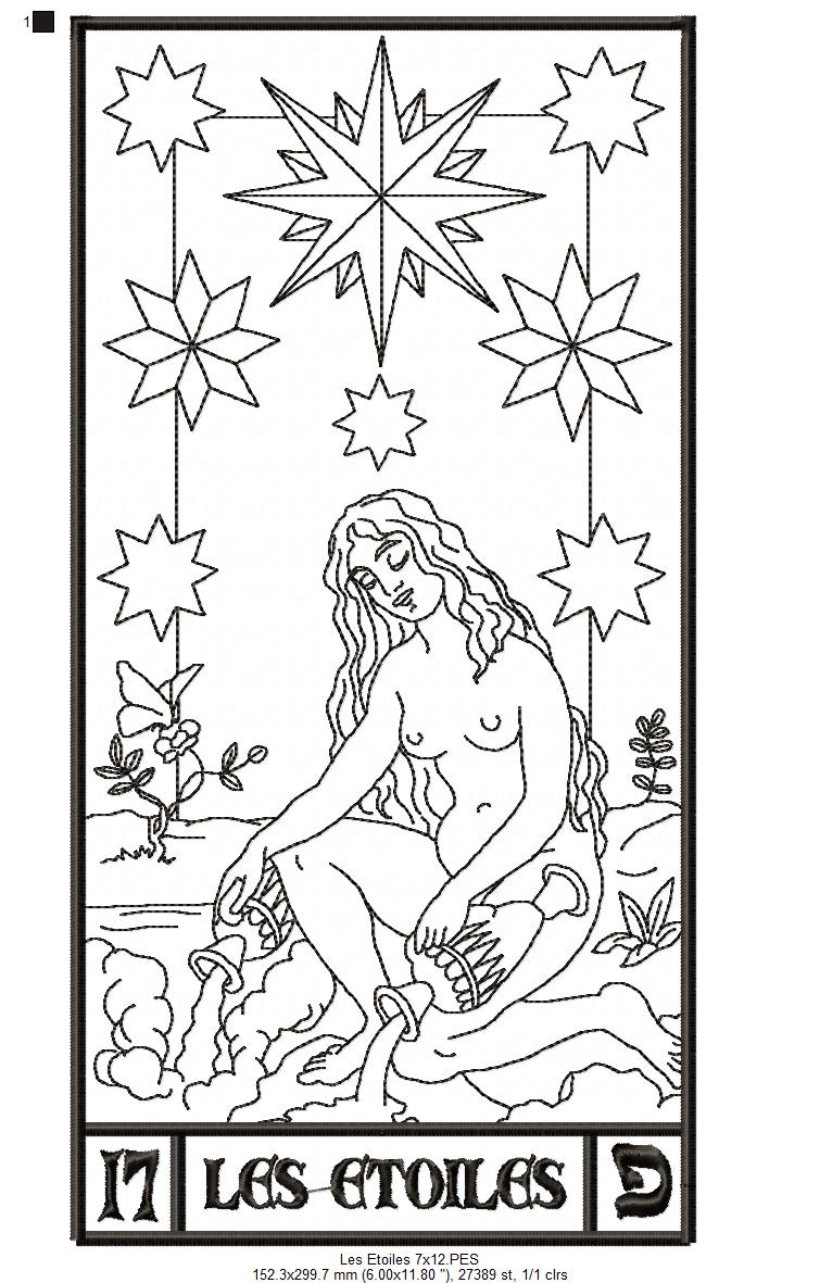 The Star Tarot Card - Redwork Stitch - Machine Embroidery Design