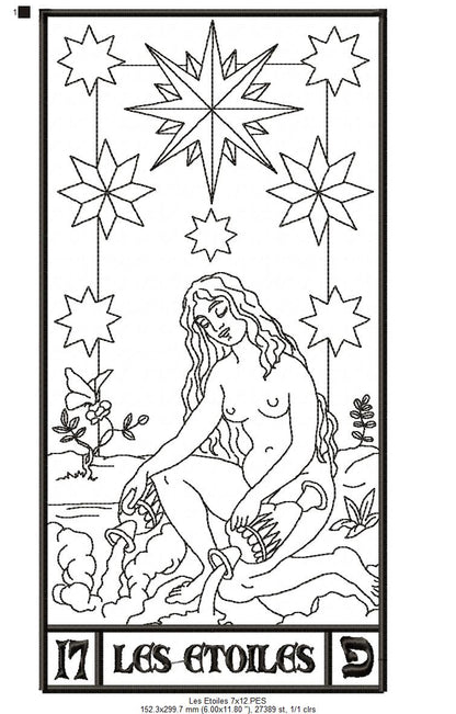 The Star Tarot Card - Redwork Stitch - Machine Embroidery Design