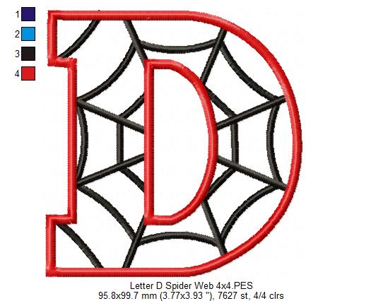 Monogram D Spider Web Letter D - Applique