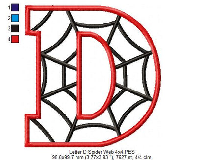 Monogram D Spider Web Letter D - Applique