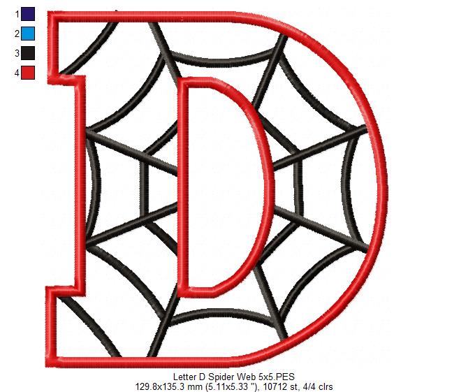 Monogram D Spider Web Letter D - Applique