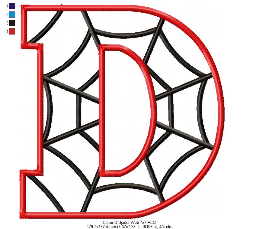 Monogram D Spider Web Letter D - Applique