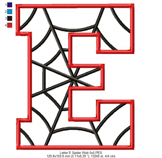 Monogram E Spider Web Letter E - Applique