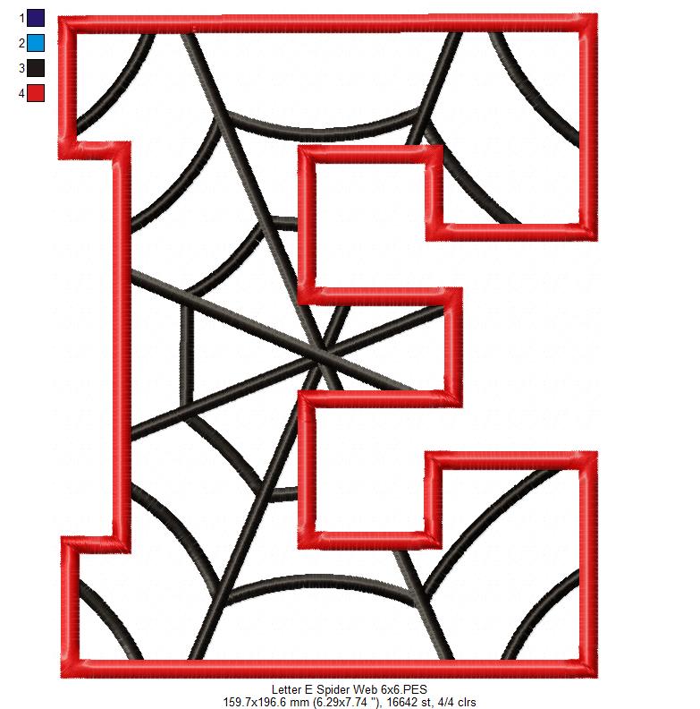 Monogram E Spider Web Letter E - Applique