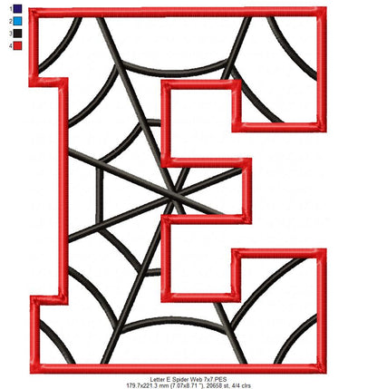 Monogram E Spider Web Letter E - Applique