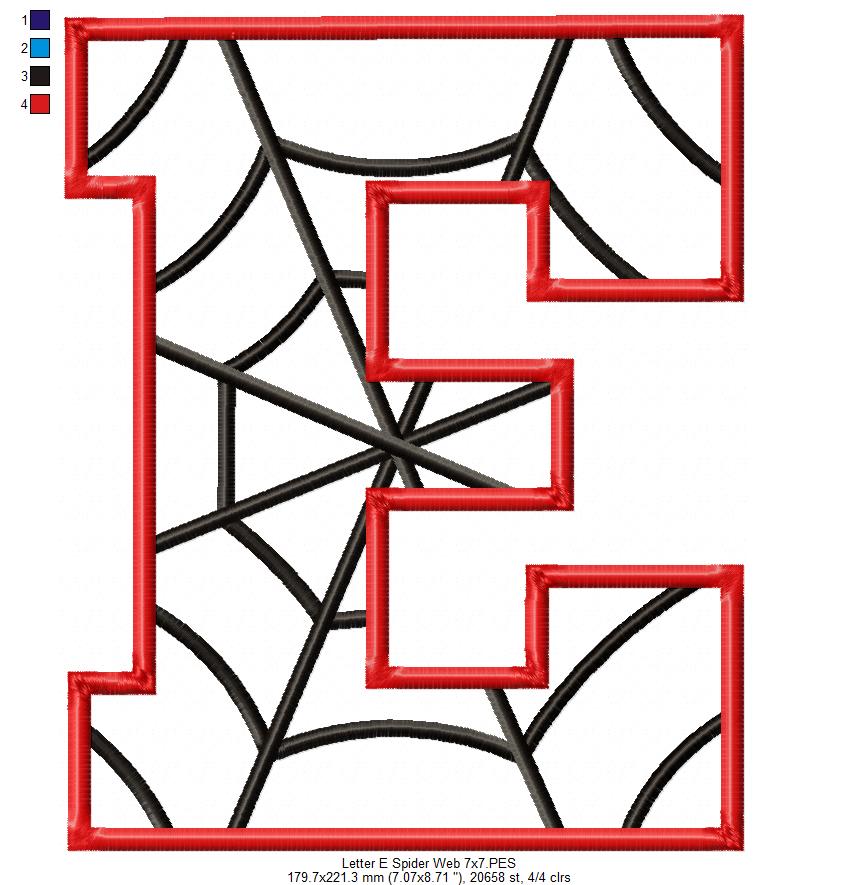 Monogram E Spider Web Letter E - Applique