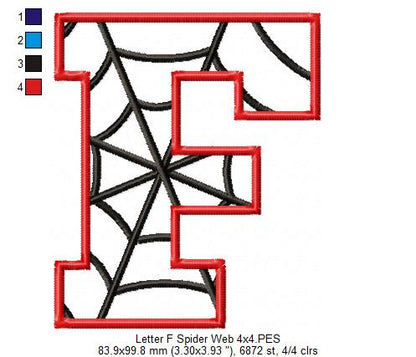 Monogram F Spider Web Letter F - Applique - Machine Embroidery Design